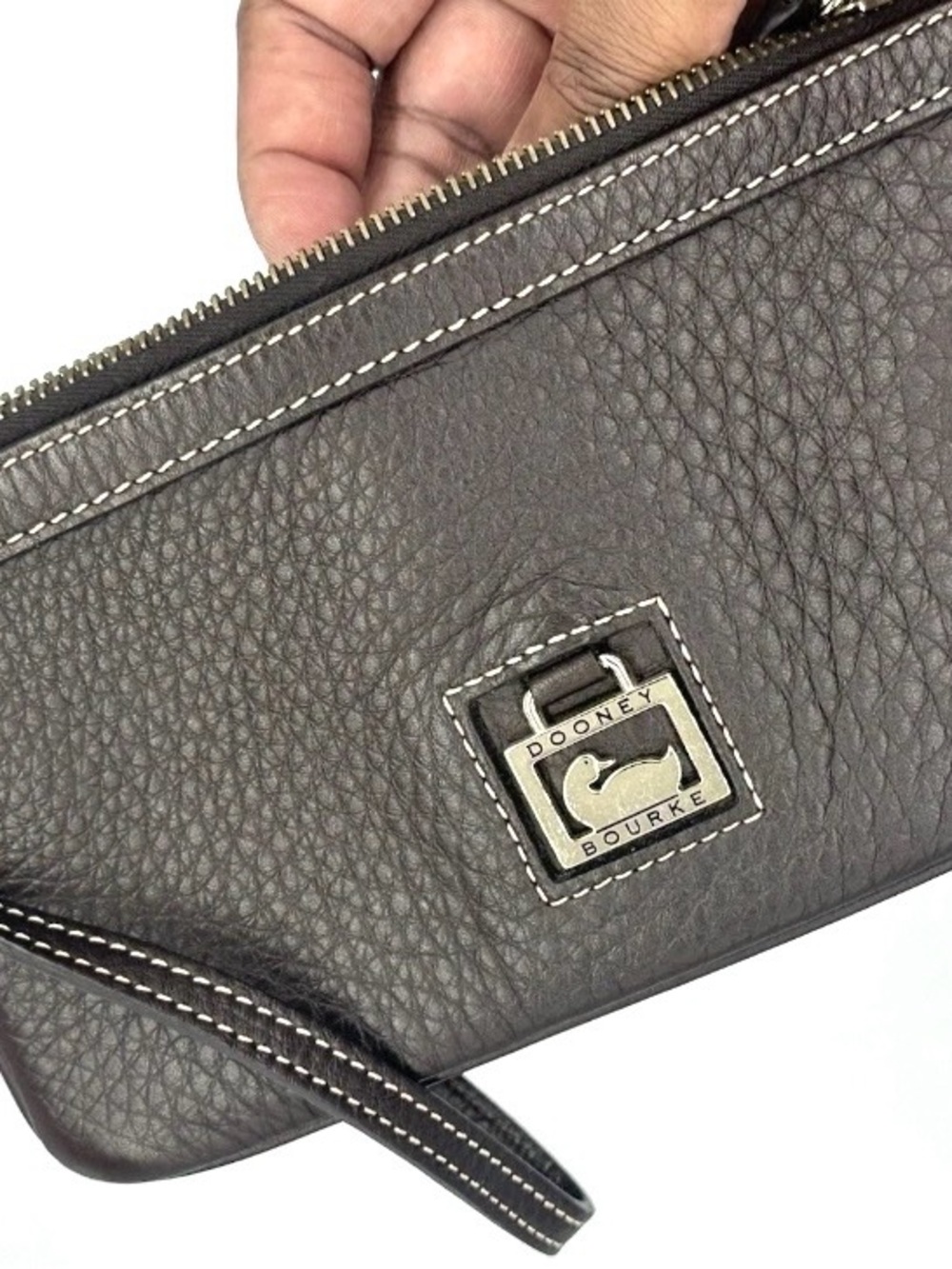 Dooney & Bourke Tomorrow Brown Pebbled Leather Wristlet Clutch Zip Pouch Wallet